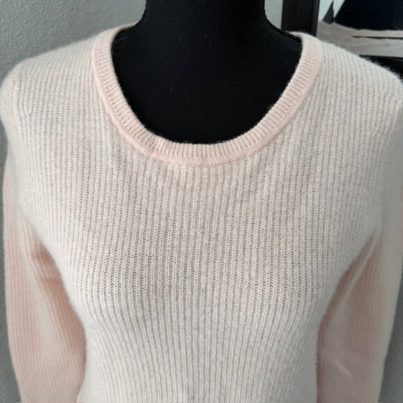 Cashmere Crew Neck Ribbed Fisherman Sweater Blush Pink XS - Picture 7 of 13